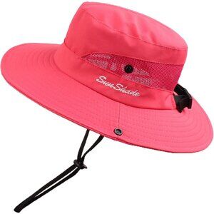 Unisex Watermelon Red 100% Polyester Wide Brim Mesh Vent Chin Strap Cowboy Hat